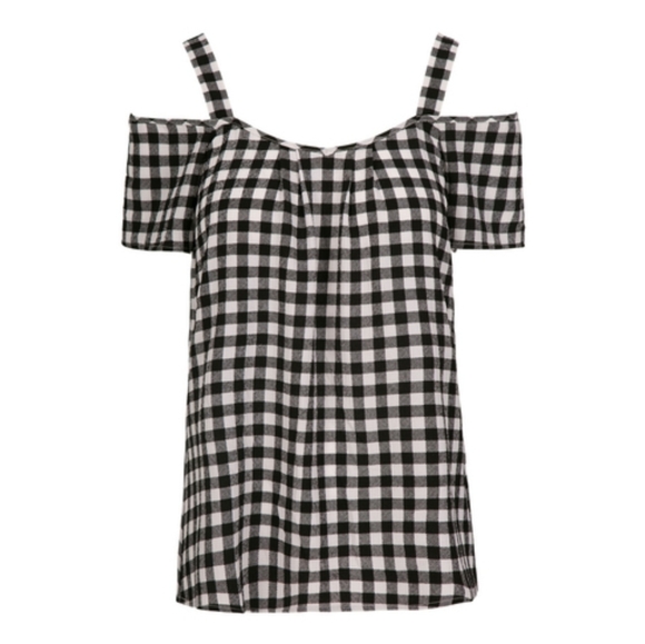Rickis GINGHAM PRINT COLD SHOULDER BLOUSE 14/L - Picture 2 of 4